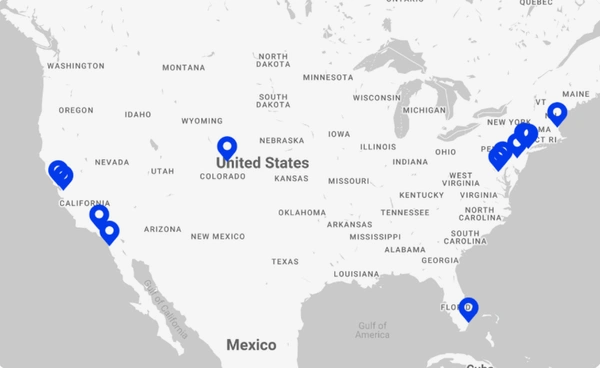 Map of Volo locations across the US